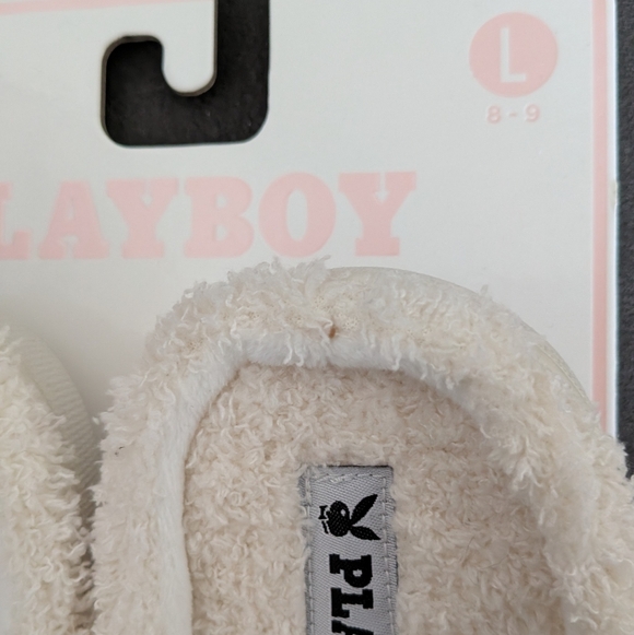 Playboy Cream Slippers with Pink Bunny - Picture 2 of 2